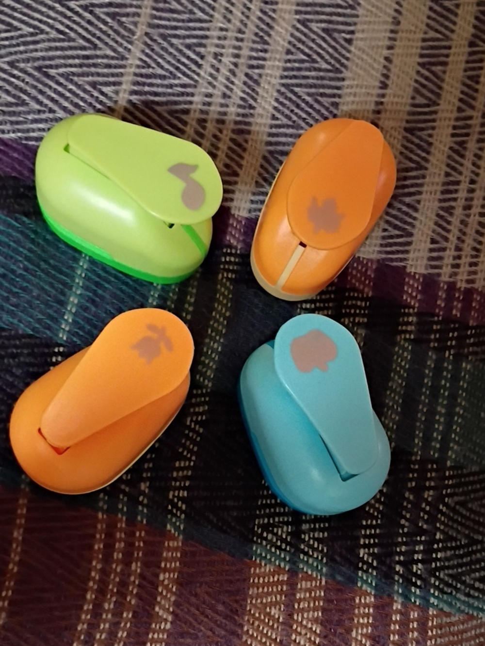Set of 4 Decorative Craft Hole Punches in Aqua, Lime, and Orange